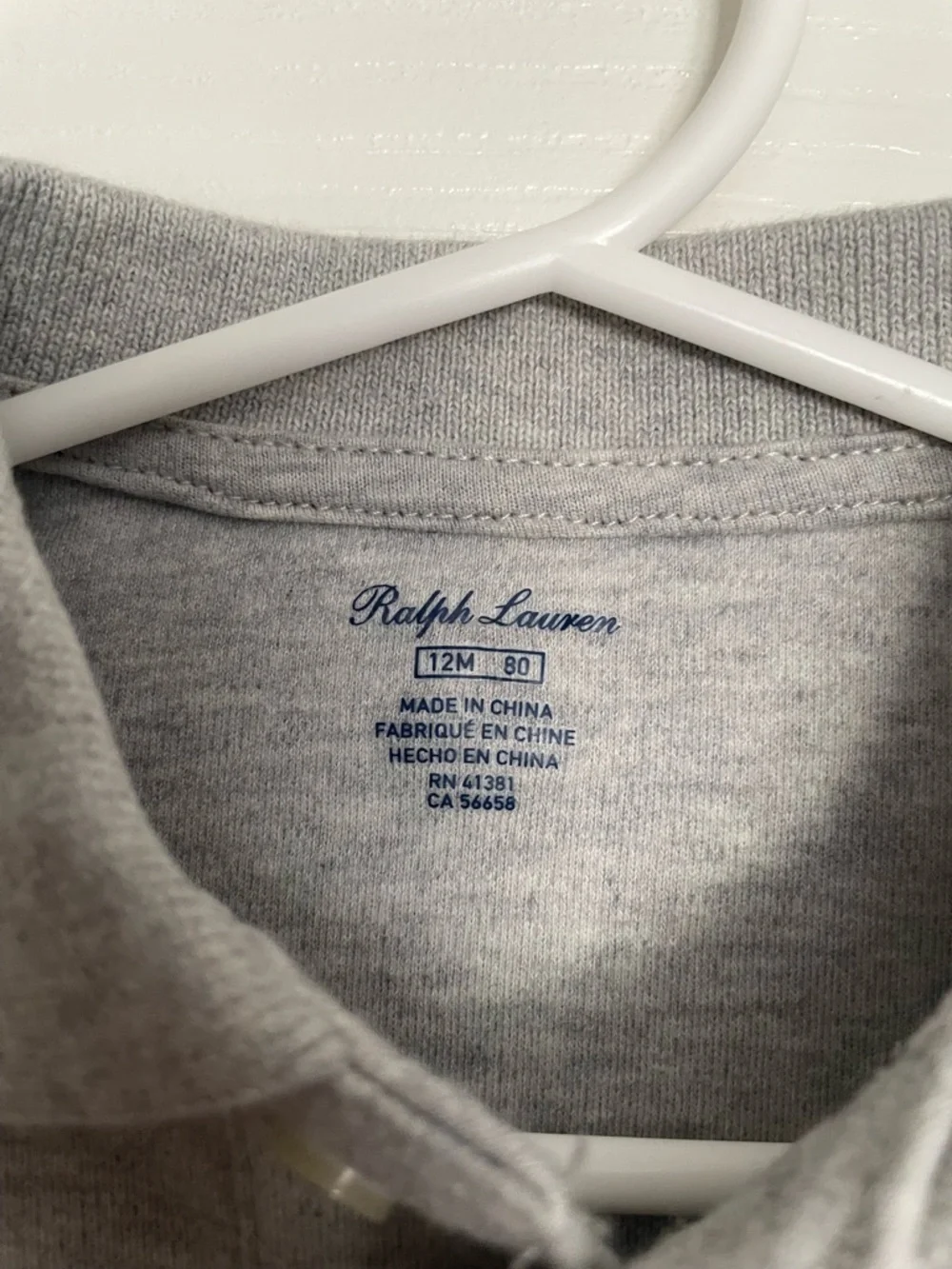 Ralph Lauren Baby 9-12 Months Light Gray Infant Polo Long Sleeve Bodysuit